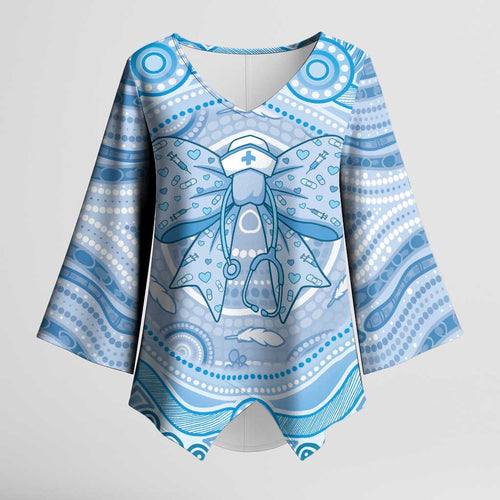 Aussie Nurse Personalised Kimono Sleeve Blouse Blue Stethoscope Coquette Bow Aboriginal Dot Art