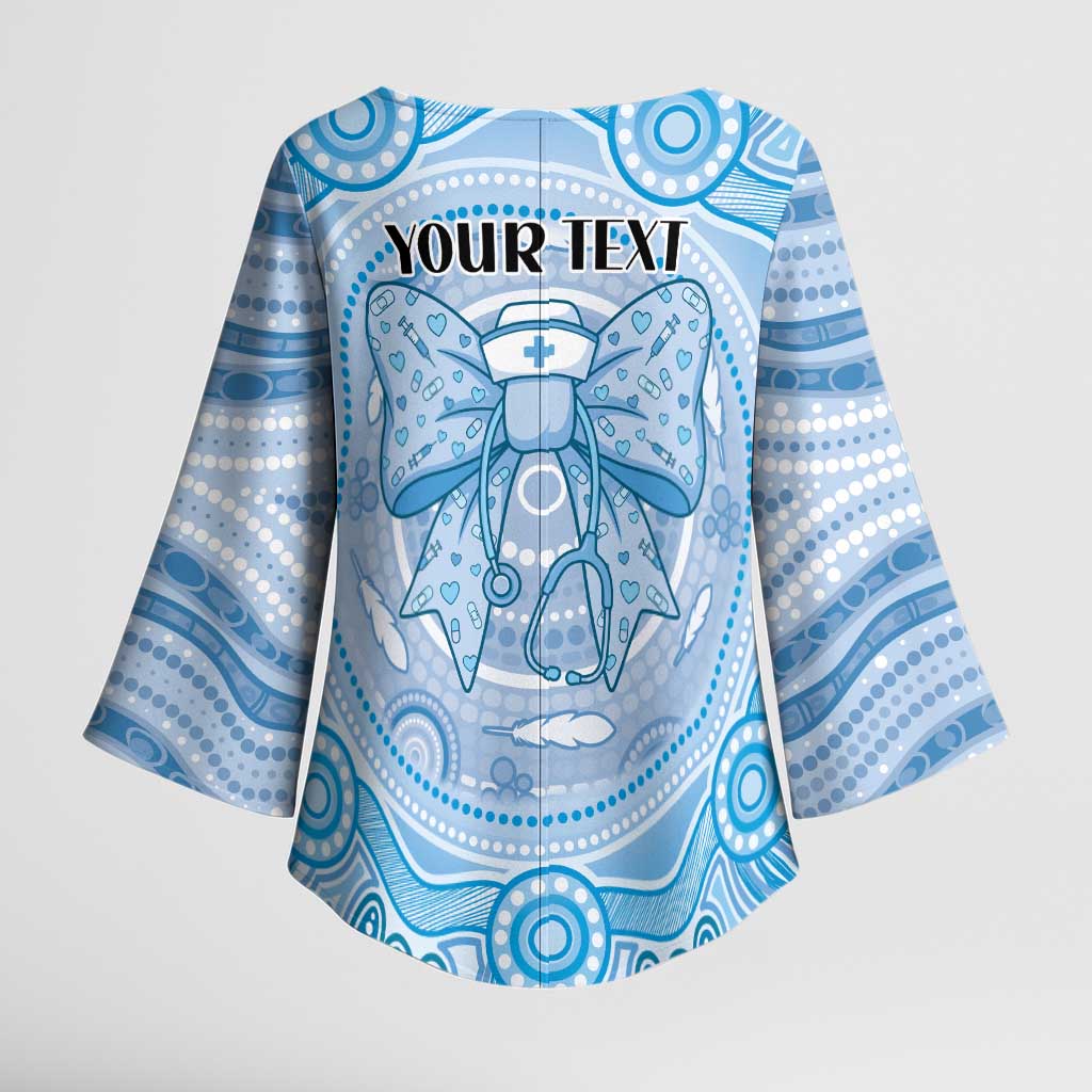 Aussie Nurse Personalised Kimono Sleeve Blouse Blue Stethoscope Coquette Bow Aboriginal Dot Art