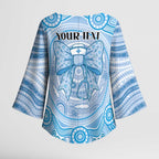 Aussie Nurse Personalised Kimono Sleeve Blouse Blue Stethoscope Coquette Bow Aboriginal Dot Art