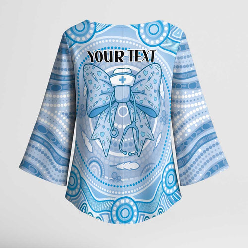 Aussie Nurse Personalised Kimono Sleeve Blouse Blue Stethoscope Coquette Bow Aboriginal Dot Art