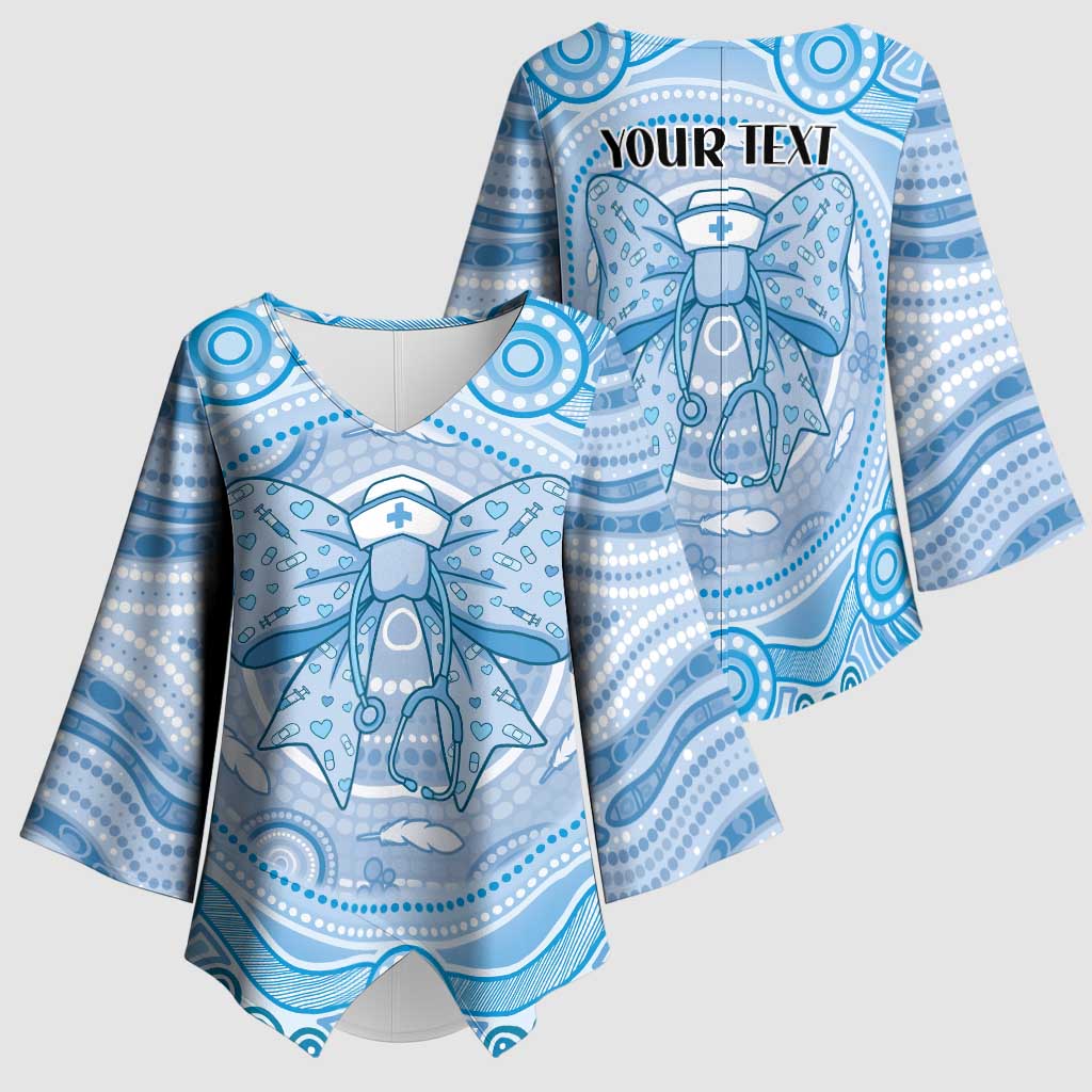 Aussie Nurse Personalised Kimono Sleeve Blouse Blue Stethoscope Coquette Bow Aboriginal Dot Art
