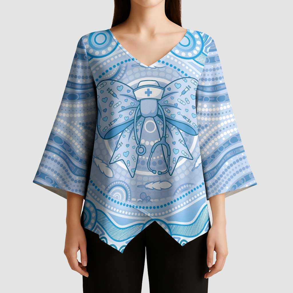 Aussie Nurse Personalised Kimono Sleeve Blouse Blue Stethoscope Coquette Bow Aboriginal Dot Art