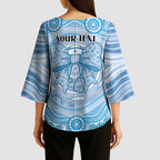 Aussie Nurse Personalised Kimono Sleeve Blouse Blue Stethoscope Coquette Bow Aboriginal Dot Art