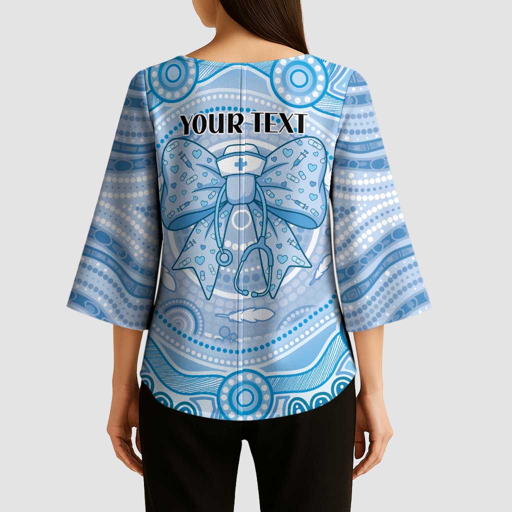 Aussie Nurse Personalised Kimono Sleeve Blouse Blue Stethoscope Coquette Bow Aboriginal Dot Art