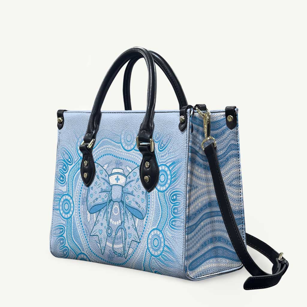 Aussie Nurse Leather Bag Blue Stethoscope Coquette Bow Aboriginal Dot Art