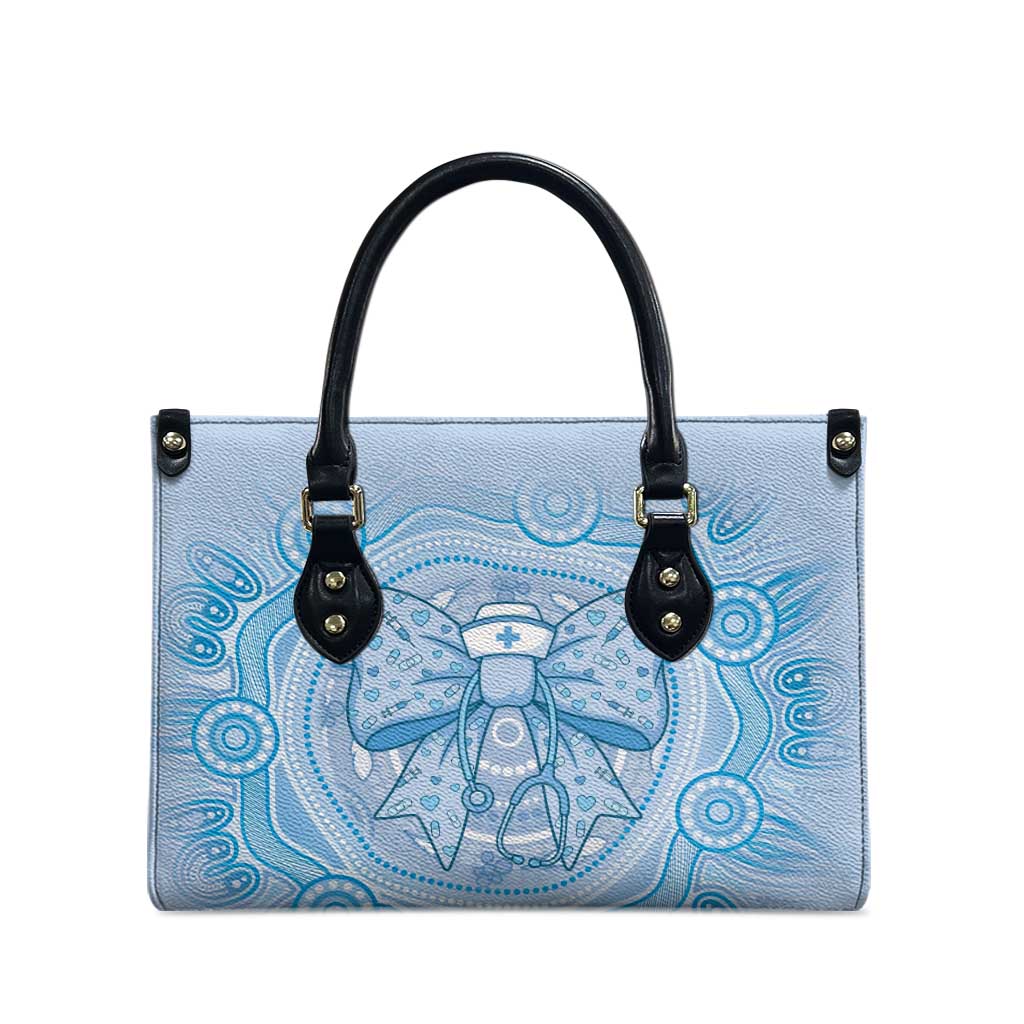 Aussie Nurse Leather Bag Blue Stethoscope Coquette Bow Aboriginal Dot Art