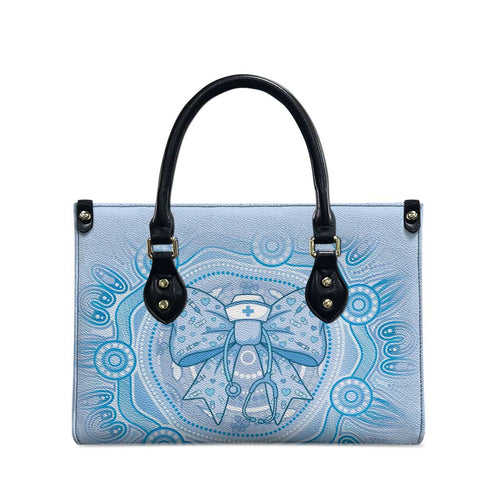 Aussie Nurse Leather Bag Blue Stethoscope Coquette Bow Aboriginal Dot Art
