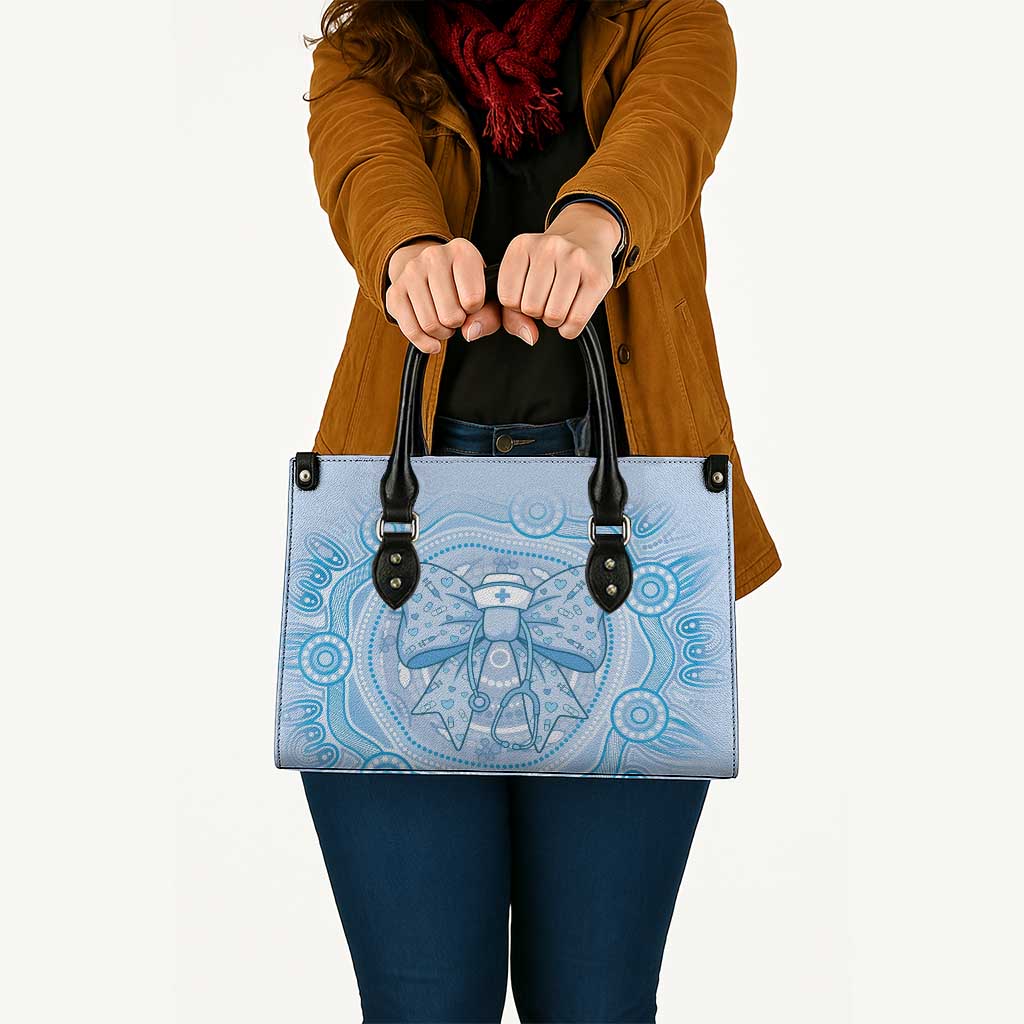 Aussie Nurse Leather Bag Blue Stethoscope Coquette Bow Aboriginal Dot Art