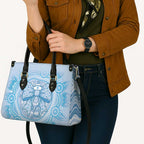 Aussie Nurse Leather Bag Blue Stethoscope Coquette Bow Aboriginal Dot Art