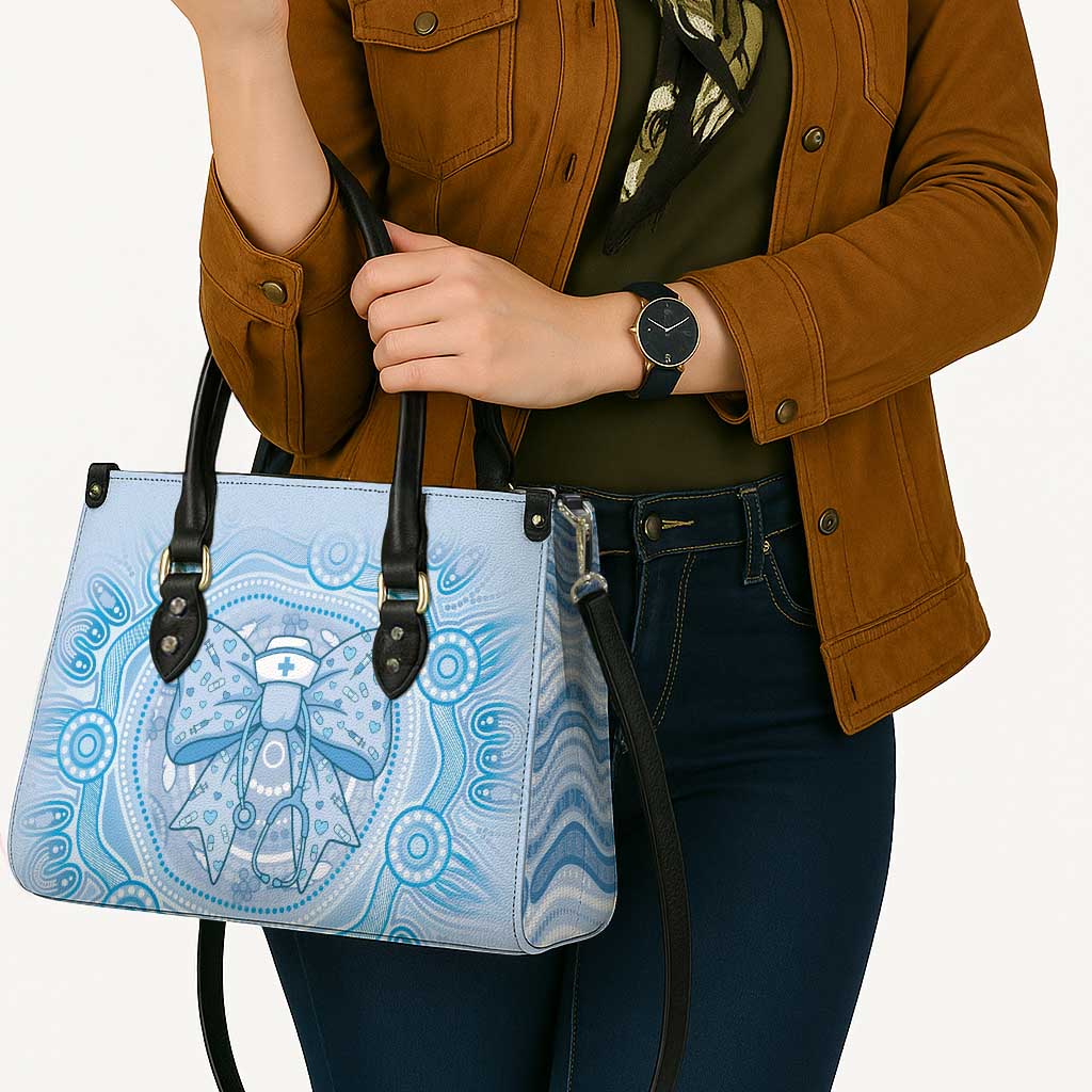 Aussie Nurse Leather Bag Blue Stethoscope Coquette Bow Aboriginal Dot Art