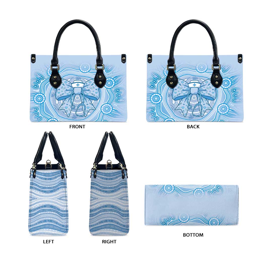 Aussie Nurse Leather Bag Blue Stethoscope Coquette Bow Aboriginal Dot Art