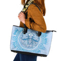 Aussie Nurse Leather Tote Bag Blue Stethoscope Coquette Bow Aboriginal Dot Art