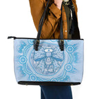 Aussie Nurse Leather Tote Bag Blue Stethoscope Coquette Bow Aboriginal Dot Art