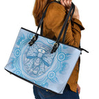 Aussie Nurse Leather Tote Bag Blue Stethoscope Coquette Bow Aboriginal Dot Art