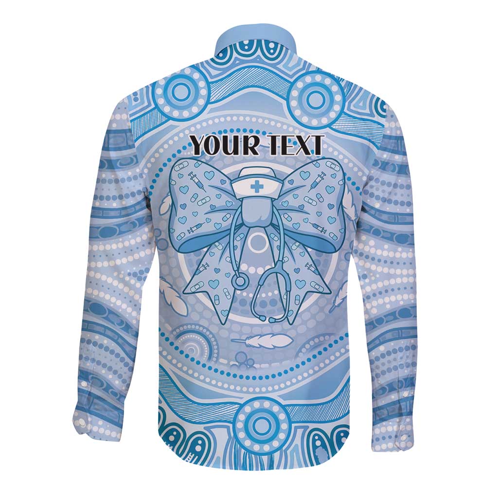 Aussie Nurse Personalised Long Sleeve Button Shirt Blue Stethoscope Coquette Bow Aboriginal Dot Art