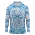 Aussie Nurse Personalised Long Sleeve Polo Shirt Blue Stethoscope Coquette Bow Aboriginal Dot Art