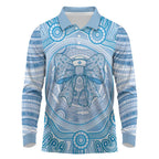 Aussie Nurse Personalised Long Sleeve Polo Shirt Blue Stethoscope Coquette Bow Aboriginal Dot Art