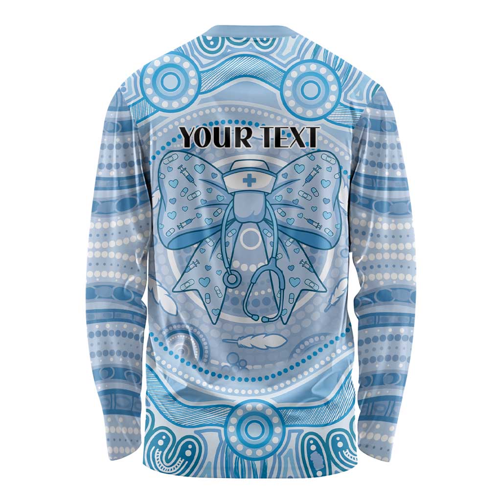 Aussie Nurse Personalised Long Sleeve Shirt Blue Stethoscope Coquette Bow Aboriginal Dot Art