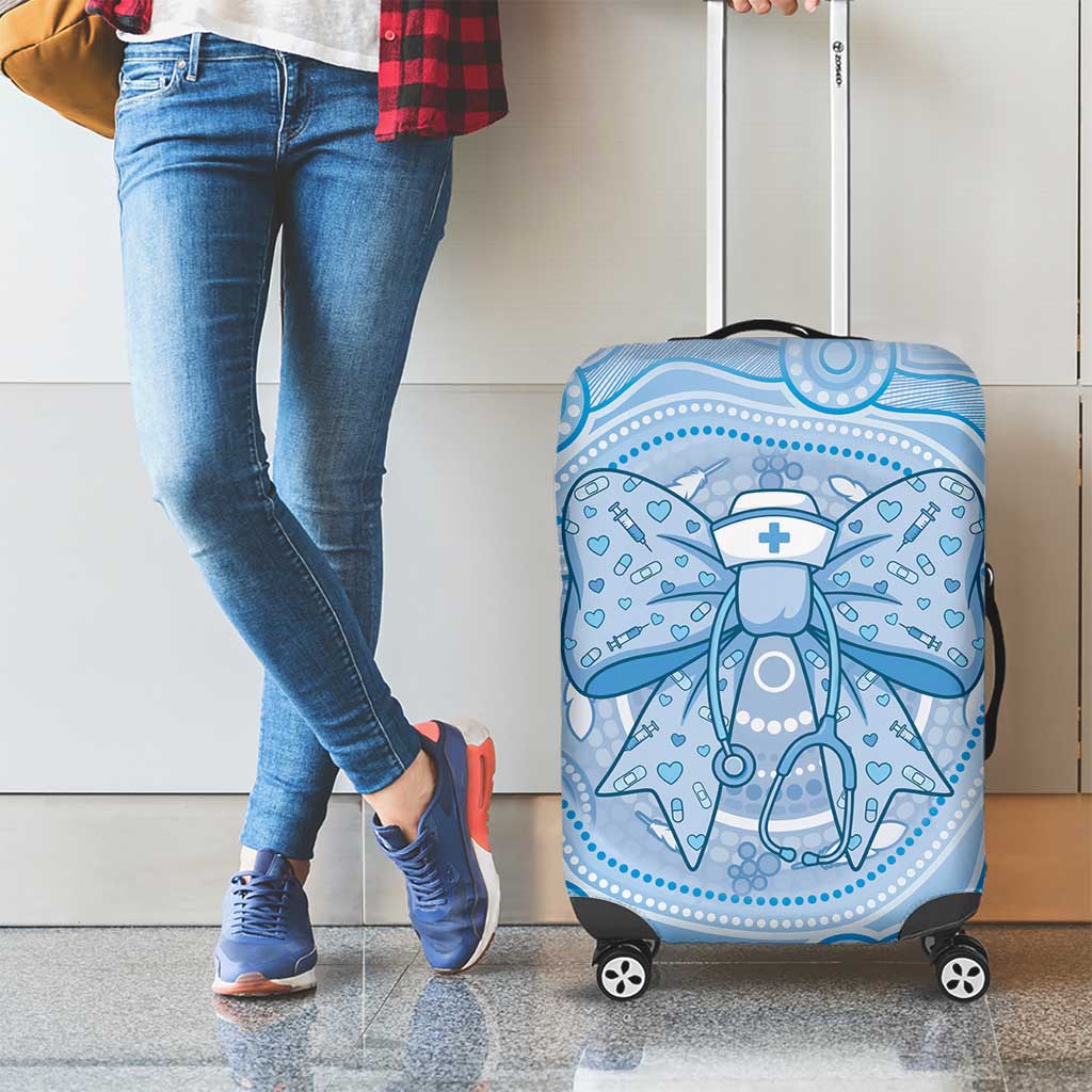 Aussie Nurse Luggage Cover Blue Stethoscope Coquette Bow Aboriginal Dot Art