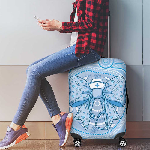 Aussie Nurse Luggage Cover Blue Stethoscope Coquette Bow Aboriginal Dot Art