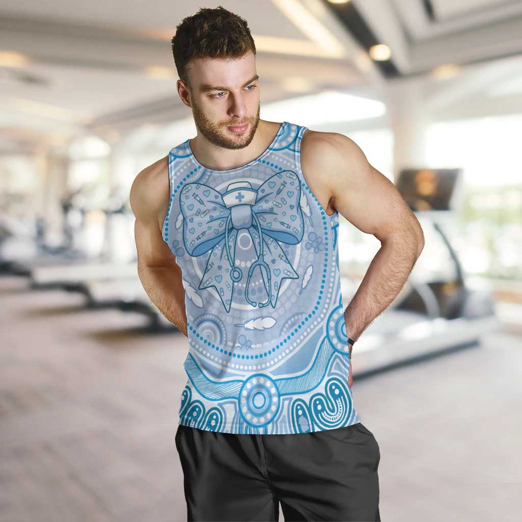 Aussie Nurse Personalised Men Tank Top Blue Stethoscope Coquette Bow Aboriginal Dot Art