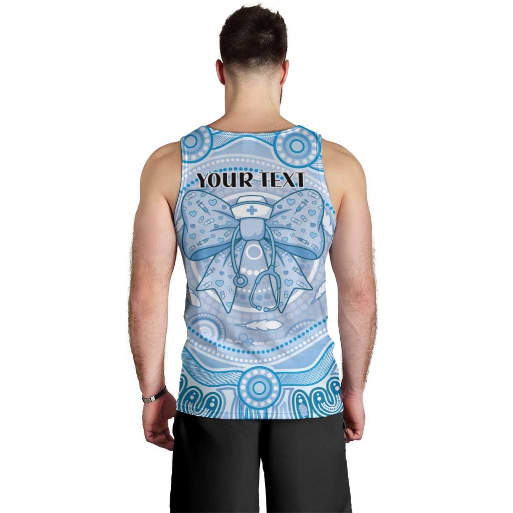 Aussie Nurse Personalised Men Tank Top Blue Stethoscope Coquette Bow Aboriginal Dot Art
