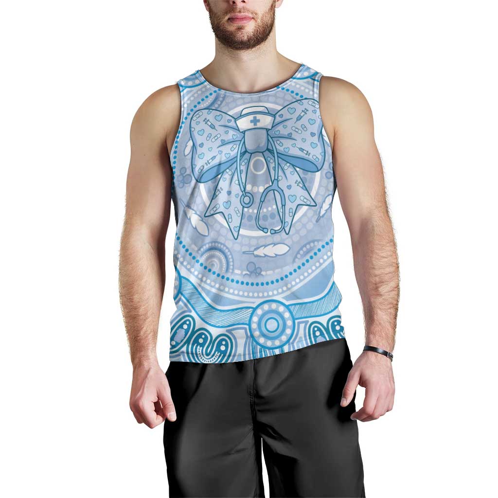 Aussie Nurse Personalised Men Tank Top Blue Stethoscope Coquette Bow Aboriginal Dot Art
