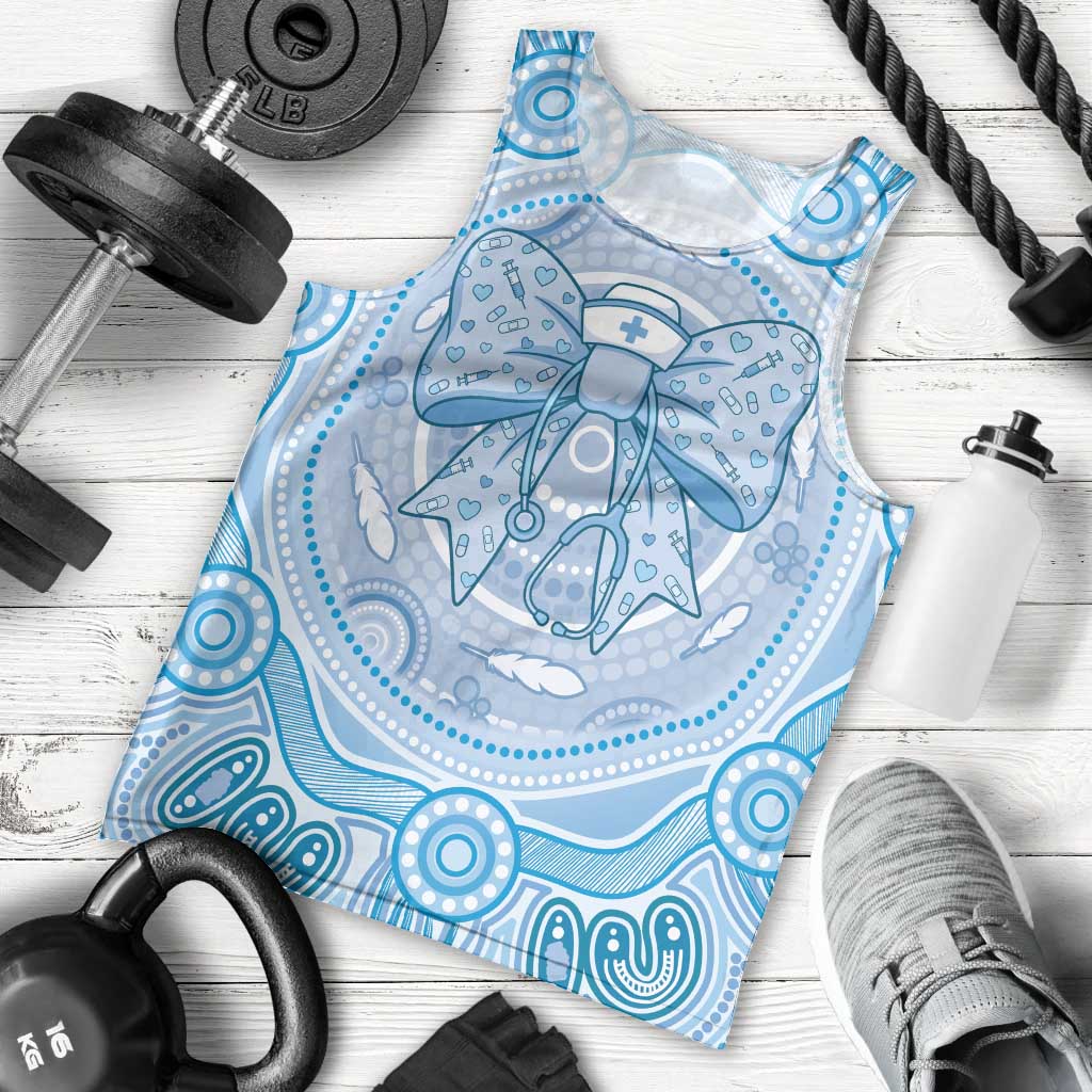Aussie Nurse Personalised Men Tank Top Blue Stethoscope Coquette Bow Aboriginal Dot Art
