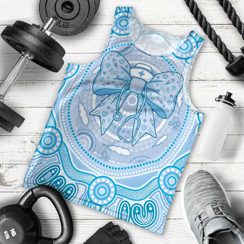 Aussie Nurse Personalised Men Tank Top Blue Stethoscope Coquette Bow Aboriginal Dot Art
