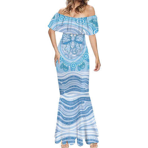 Aussie Nurse Personalised Mermaid Dress Blue Stethoscope Coquette Bow Aboriginal Dot Art
