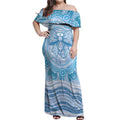 Aussie Nurse Personalised Off Shoulder Maxi Dress Blue Stethoscope Coquette Bow Aboriginal Dot Art