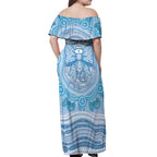 Aussie Nurse Personalised Off Shoulder Maxi Dress Blue Stethoscope Coquette Bow Aboriginal Dot Art