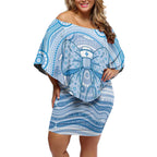 Aussie Nurse Personalised Off Shoulder Short Dress Blue Stethoscope Coquette Bow Aboriginal Dot Art