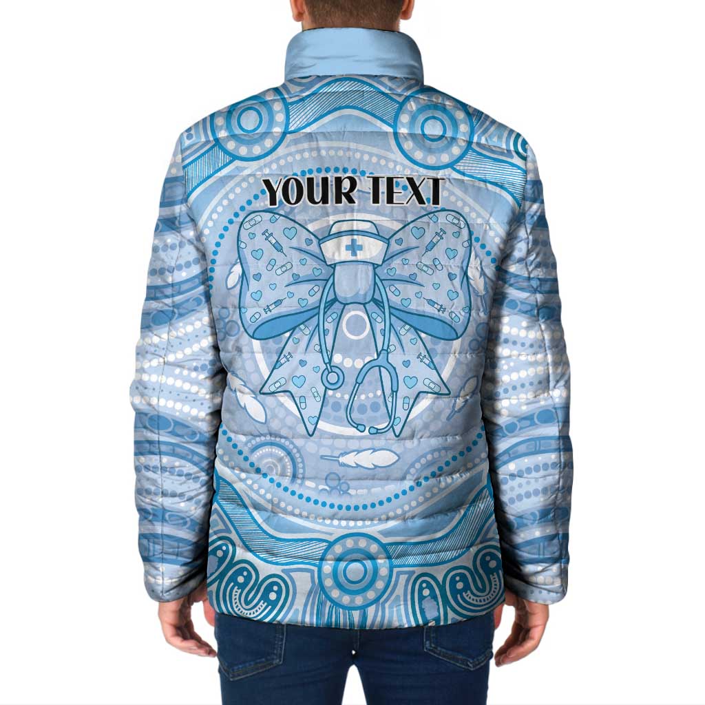 Aussie Nurse Personalised Padded Jacket Blue Stethoscope Coquette Bow Aboriginal Dot Art
