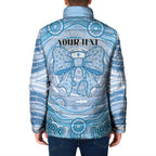 Aussie Nurse Personalised Padded Jacket Blue Stethoscope Coquette Bow Aboriginal Dot Art