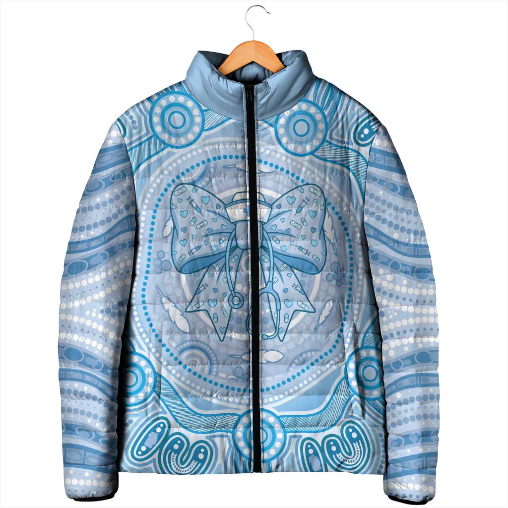 Aussie Nurse Personalised Padded Jacket Blue Stethoscope Coquette Bow Aboriginal Dot Art