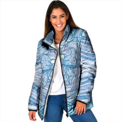Aussie Nurse Personalised Padded Jacket Blue Stethoscope Coquette Bow Aboriginal Dot Art