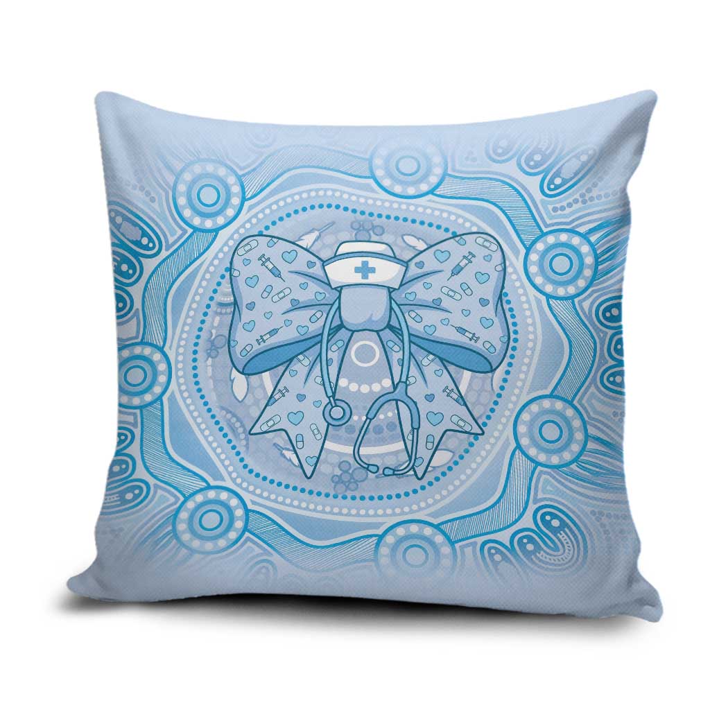 Aussie Nurse Pillow Cover Blue Stethoscope Coquette Bow Aboriginal Dot Art