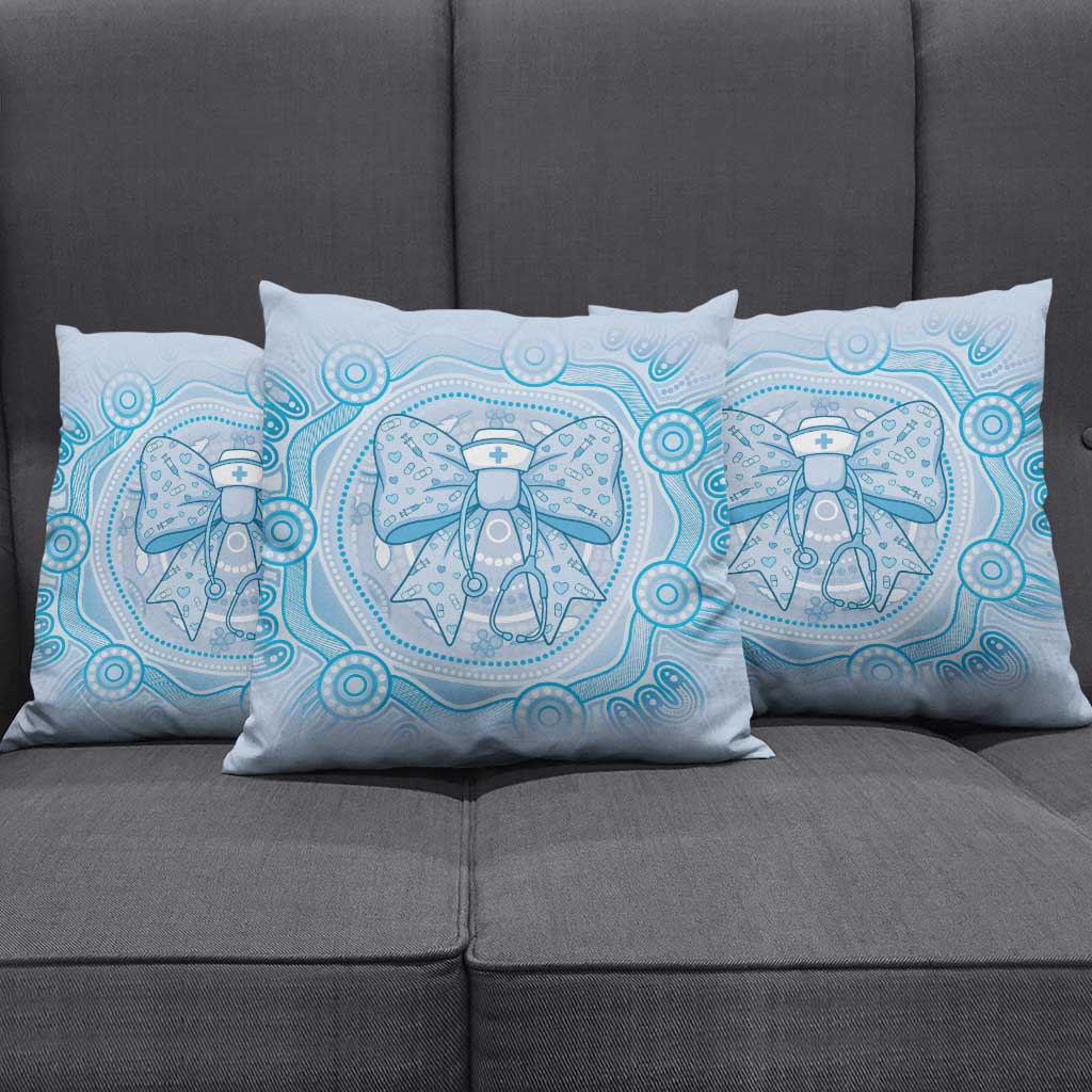 Aussie Nurse Pillow Cover Blue Stethoscope Coquette Bow Aboriginal Dot Art
