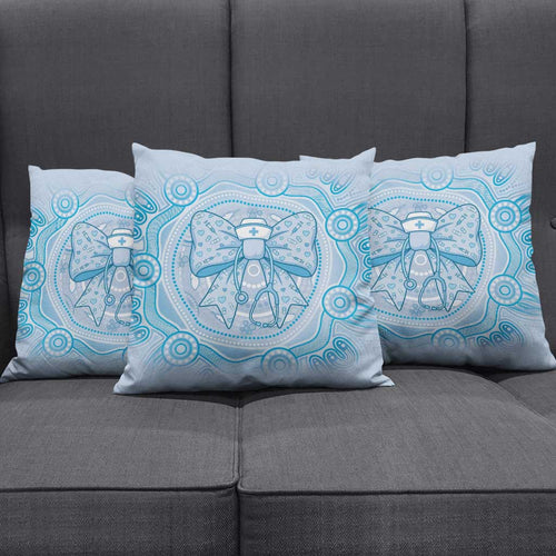 Aussie Nurse Pillow Cover Blue Stethoscope Coquette Bow Aboriginal Dot Art