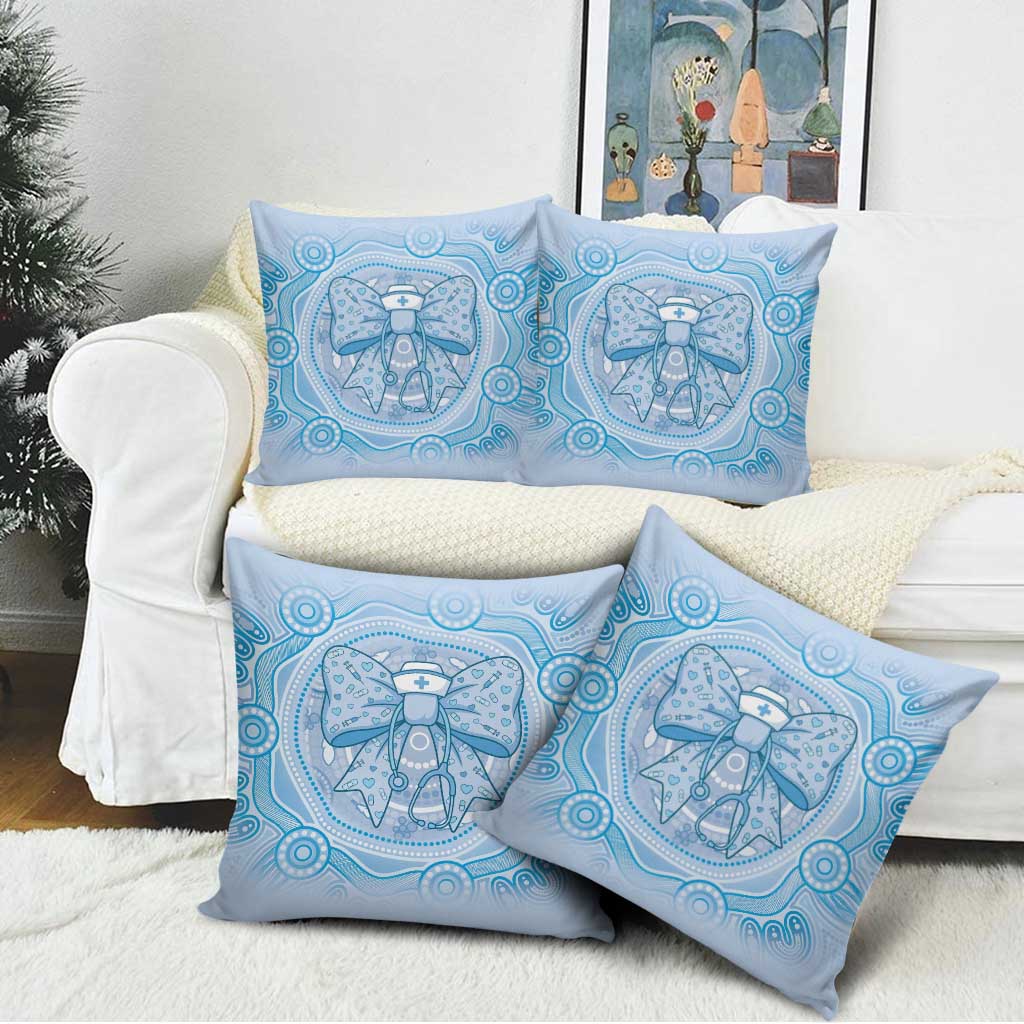 Aussie Nurse Pillow Cover Blue Stethoscope Coquette Bow Aboriginal Dot Art