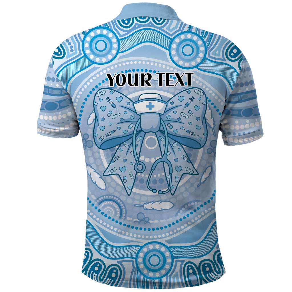 Aussie Nurse Personalised Polo Shirt Blue Stethoscope Coquette Bow Aboriginal Dot Art