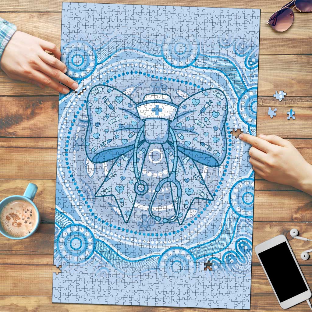 Aussie Nurse Puzzle Blue Stethoscope Coquette Bow Aboriginal Dot Art