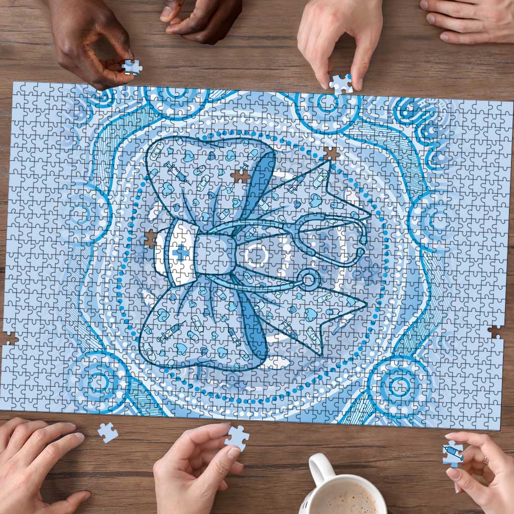 Aussie Nurse Puzzle Blue Stethoscope Coquette Bow Aboriginal Dot Art