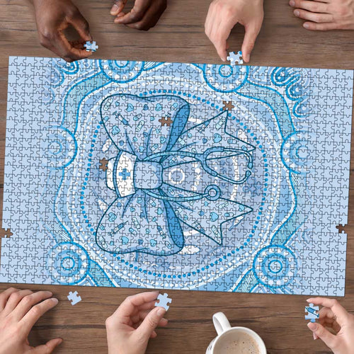 Aussie Nurse Puzzle Blue Stethoscope Coquette Bow Aboriginal Dot Art