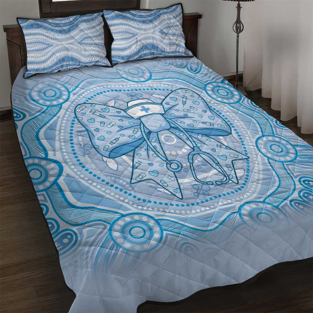 Aussie Nurse Quilt Bed Set Blue Stethoscope Coquette Bow Aboriginal Dot Art