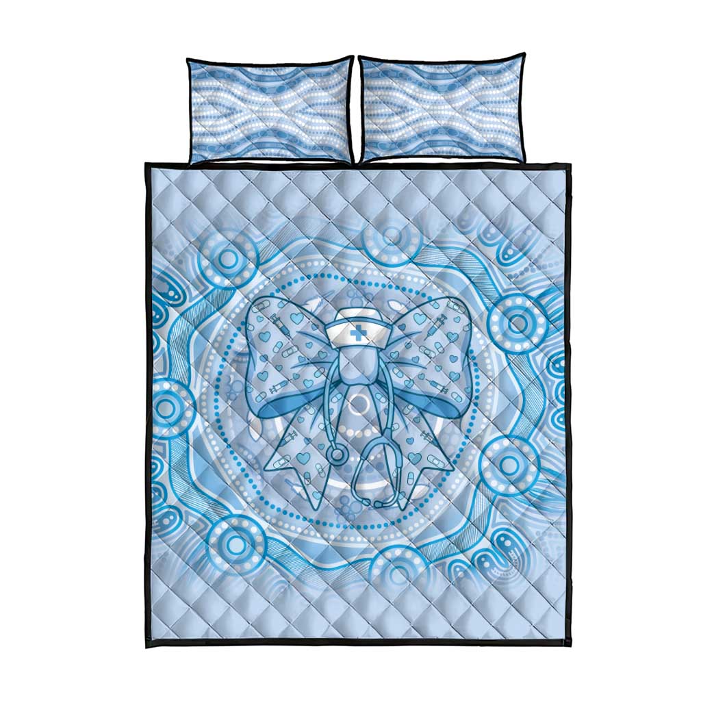 Aussie Nurse Quilt Bed Set Blue Stethoscope Coquette Bow Aboriginal Dot Art