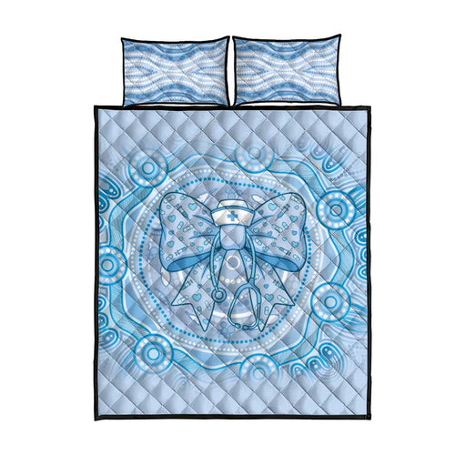 Aussie Nurse Quilt Bed Set Blue Stethoscope Coquette Bow Aboriginal Dot Art