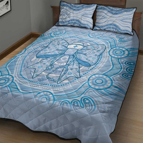 Aussie Nurse Quilt Bed Set Blue Stethoscope Coquette Bow Aboriginal Dot Art