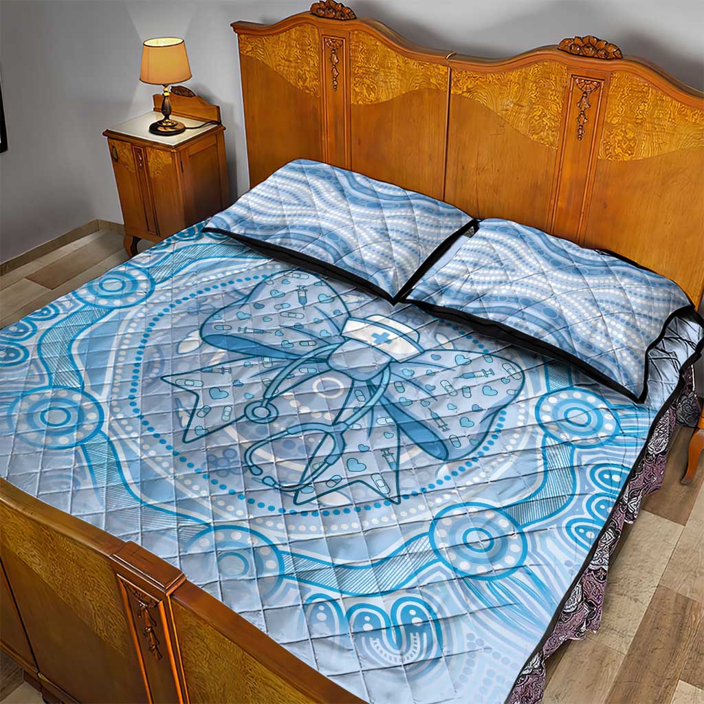 Aussie Nurse Quilt Bed Set Blue Stethoscope Coquette Bow Aboriginal Dot Art